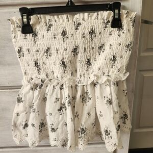 American Eagle Outfitters White Floral Smocked Tube Tank